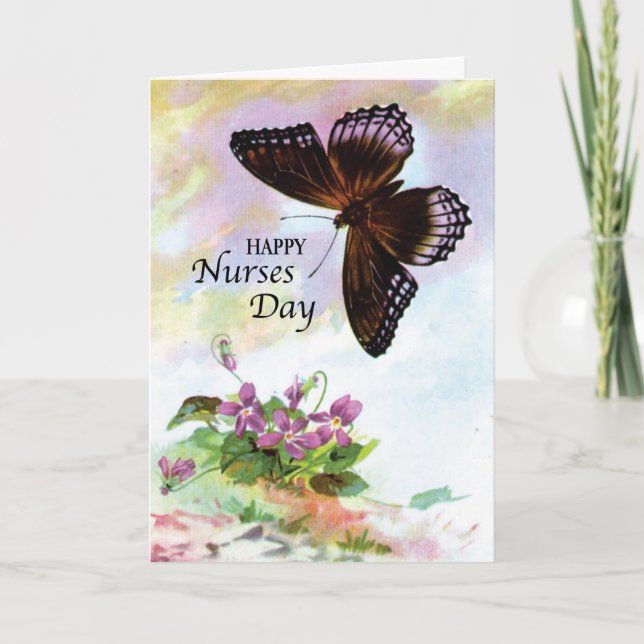 Nurses Day Butterfly and Flowers  Card (Front)