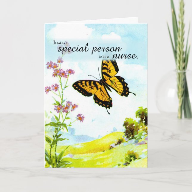 Nurses Day Butterfly, Flowers Card (Front)