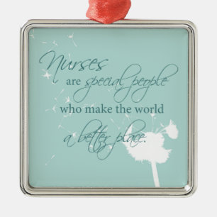 Nurses Day with Dandelion Blowing on Teal Metal Tree Decoration