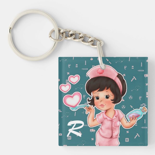Nurses do it with Love. Nurse Appreciation Gift Key Ring (Front)
