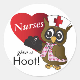 Nurses Give A Hoot Cartoon Owl Classic Round Sticker