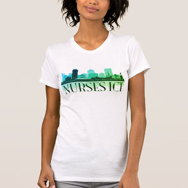 Nurses ICT Skyline (Multi-greens) T-Shirt (Front)