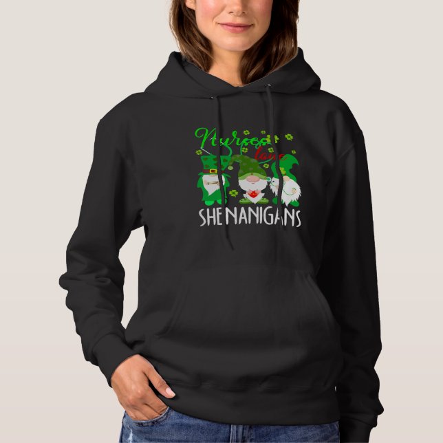Nurses Love Shenanigans Funny Gnomes Nurse St Patr Hoodie (Front)