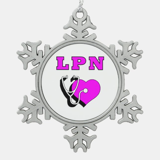 Nurses LPN Snowflake Pewter Christmas Ornament (Front)