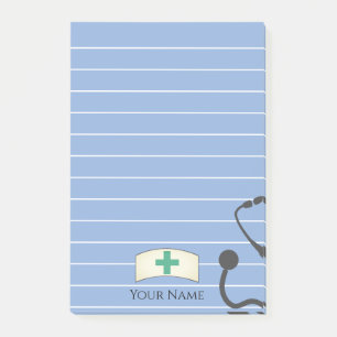 Nurses Medical Healthcare Stethoscope Blue Name Post-it Notes