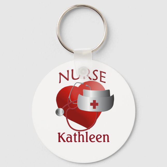 Nurses Name Nurse Heart Button Keychain (Front)