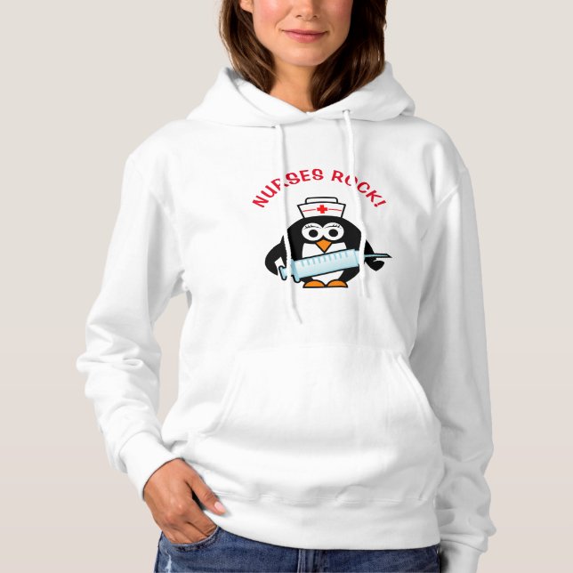 NURSES ROCK! Funny nursing penguin women's hoodie (Front)