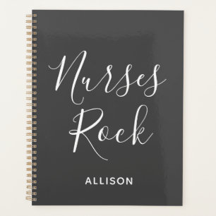 Nurses Rock Grey And White Script Personalised Planner