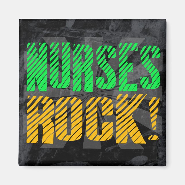 Nurses Rock, Orange and Green Fun Magnet (Front)