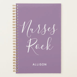 Nurses Rock Purple and White Script Personalised Planner