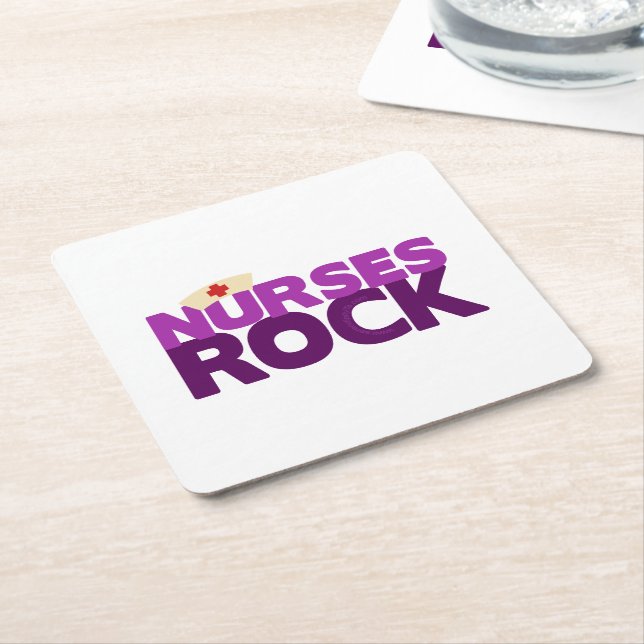 Nurses Rock Square Paper Coaster (Angled)