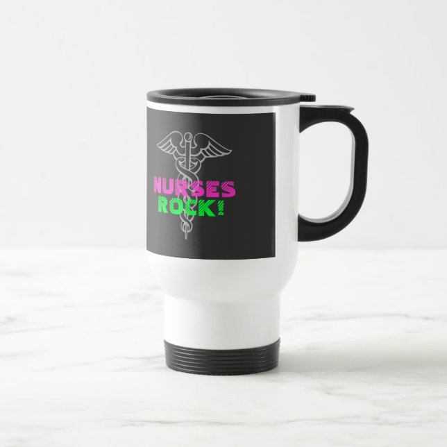Nurses Rock! Travel Mug in bright neon colours (Right)