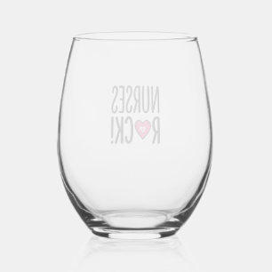 Nurses Rock Vintage Nurse Heart Vector Design_1 Stemless Wine Glass