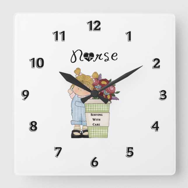 Nurses Serving With Care Square Wall Clock (Front)