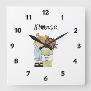 Nurses Serving With Care Square Wall Clock