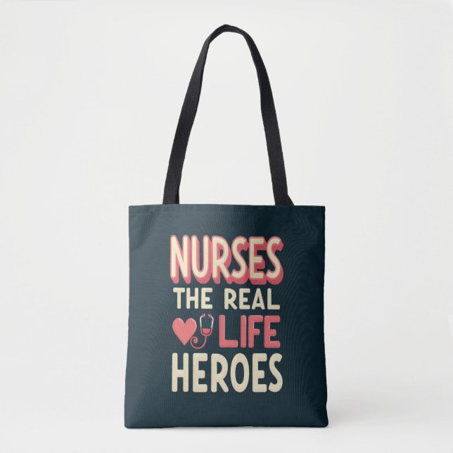 Nurses The Real Life Heroes – Retro 70’s Style Tote Bag (Front)