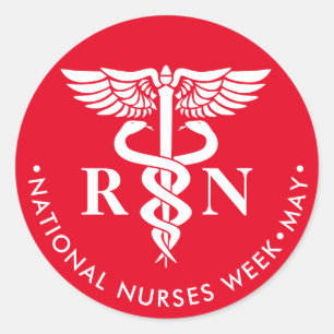Nurses Week/Day, white caduceus RN Classic Round Sticker