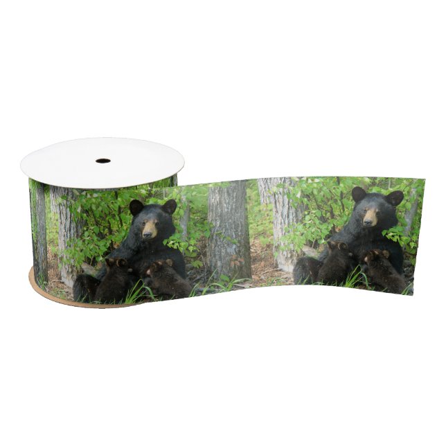 Nursing Black Bears Nature Satin Ribbon (Spool)