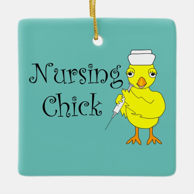 Nursing Chick Text Ceramic Ornament (Front)