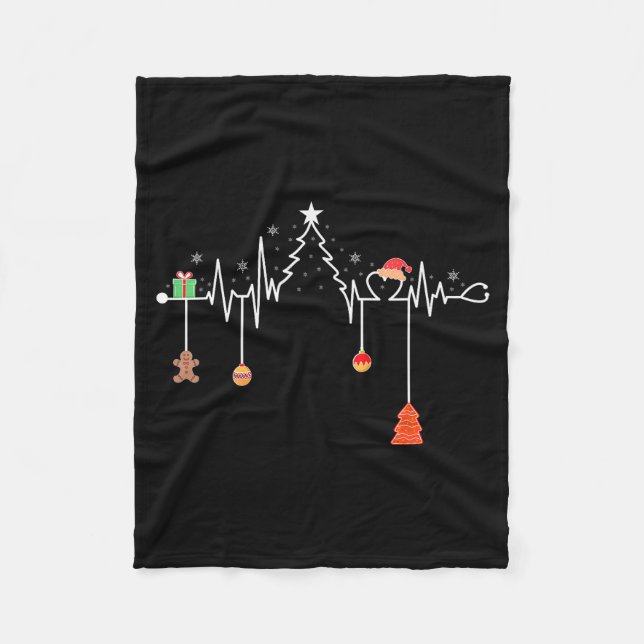 Nursing Christmas Shirt Christmas Tree Heartbeat F Fleece Blanket (Front)