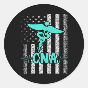 Nursing Cna Certified Nurse Istant American Flag V Classic Round Sticker