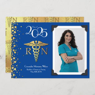 Nursing Gold Graduation Announcement Blue