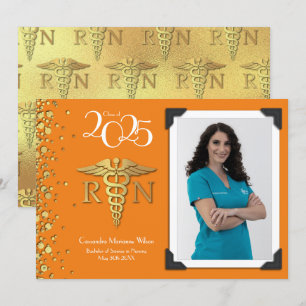 Nursing Gold Graduation Announcement Orange