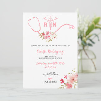 Nursing Graduation Invitation Pink Flowers