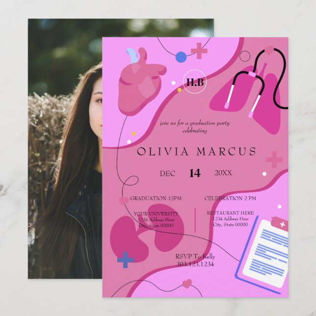 Nursing Graduation Invitation | RN Nurse Party Inv (Front/Back)