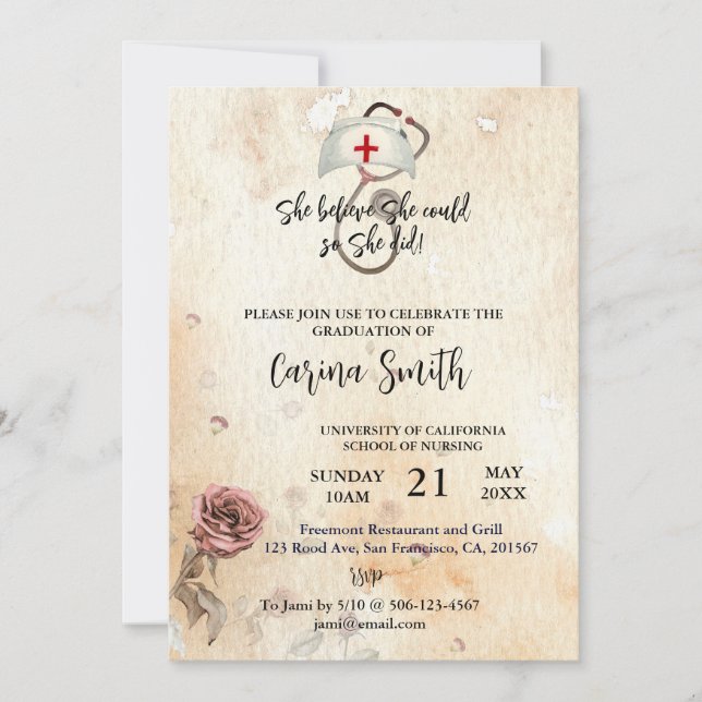 Nursing Graduation She Believe She Could Vintage  Invitation (Front)
