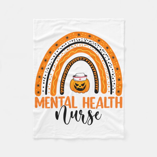 Nursing Halloween Pumpkin Rainbow Mental Health Nu Fleece Blanket (Front)