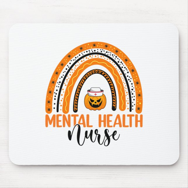 Nursing Halloween Pumpkin Rainbow Mental Health Nu Mouse Pad (Front)