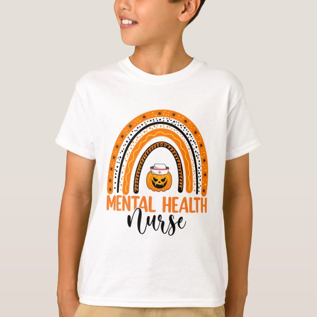 Nursing Halloween Pumpkin Rainbow Mental Health Nu T-Shirt (Front)