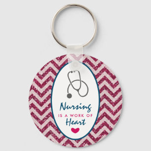 Nursing is a work of Heart Saying w/ Stethescope Key Ring