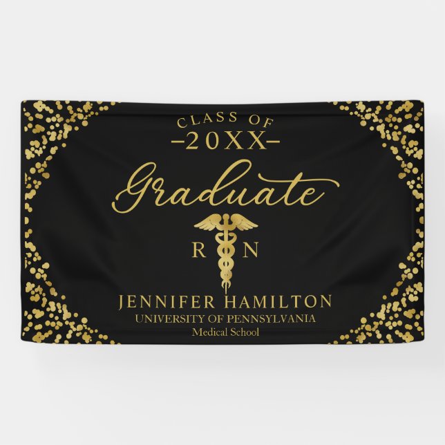 Nursing Medical School Black Gold Graduation Banner (Horizontal)