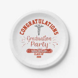 Nursing Medical School Red Graduation Party Paper Plate