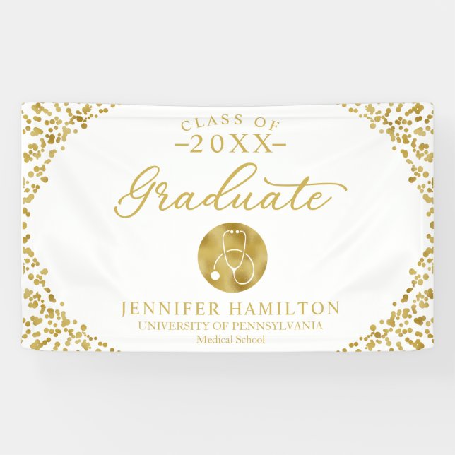 Nursing Medical School White Gold Graduation Banner (Horizontal)