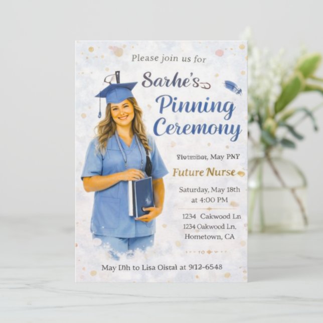 Nursing Pinning Ceremony Invitation Card | Elegant (Standing Front)