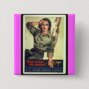 Nursing Recruitment Poster WW ll - Vintage Art 15 Cm Square Badge