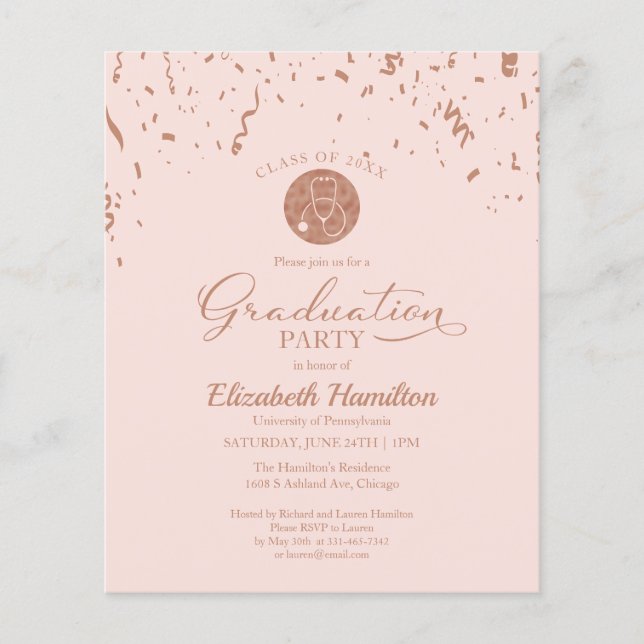 Nursing School Grad Party Budget Invitation (Front)