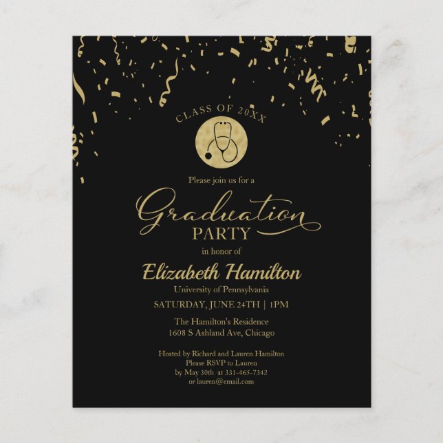 Nursing School Grad Party Budget Invitation (Front)