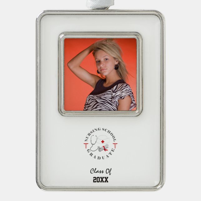 Nursing School Graduate Gear Silver Plated Framed Ornament (Front)