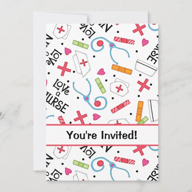 Nursing School Graduation Celebration White Red Invitation (Front)