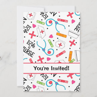 Nursing School Graduation Celebration White Red Invitation