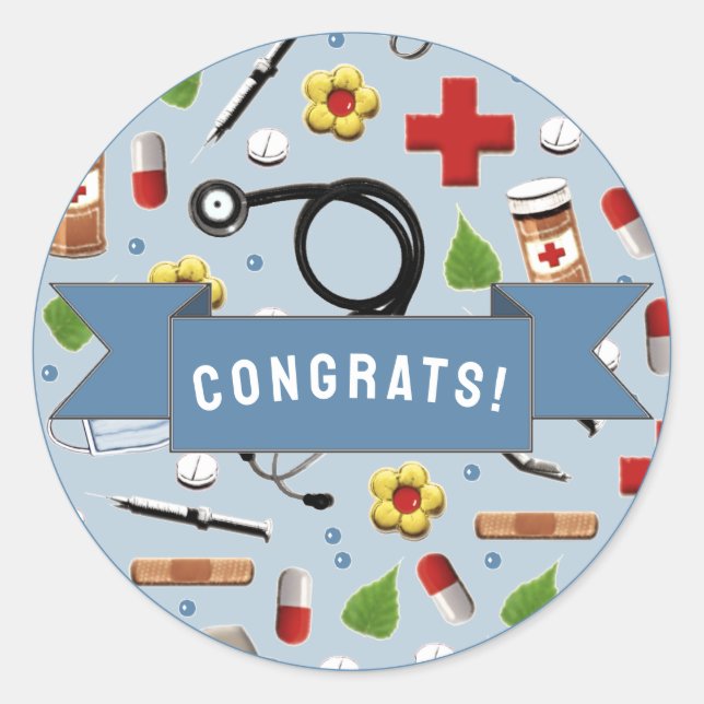 Nursing School Graduation Congrats Classic Round Sticker (Front)