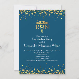 Nursing School Graduation Gold Blue Invitation