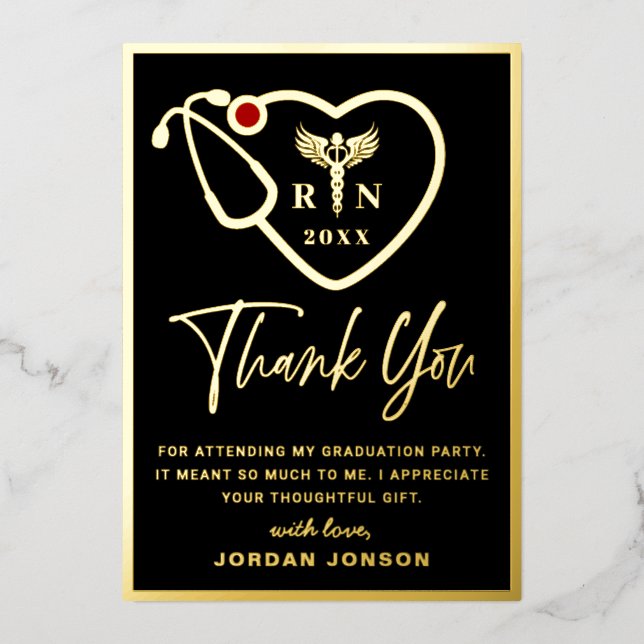 Nursing School Graduation Gold Foil Thank You Card (Front)