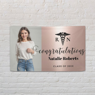 Nursing School Graduation Modern Rose Gold Photo Banner
