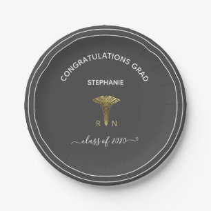Nursing School Graduation Party Dark Gray Paper Plate