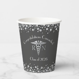 Nursing School Graduation Party Grey Silver Paper Cups